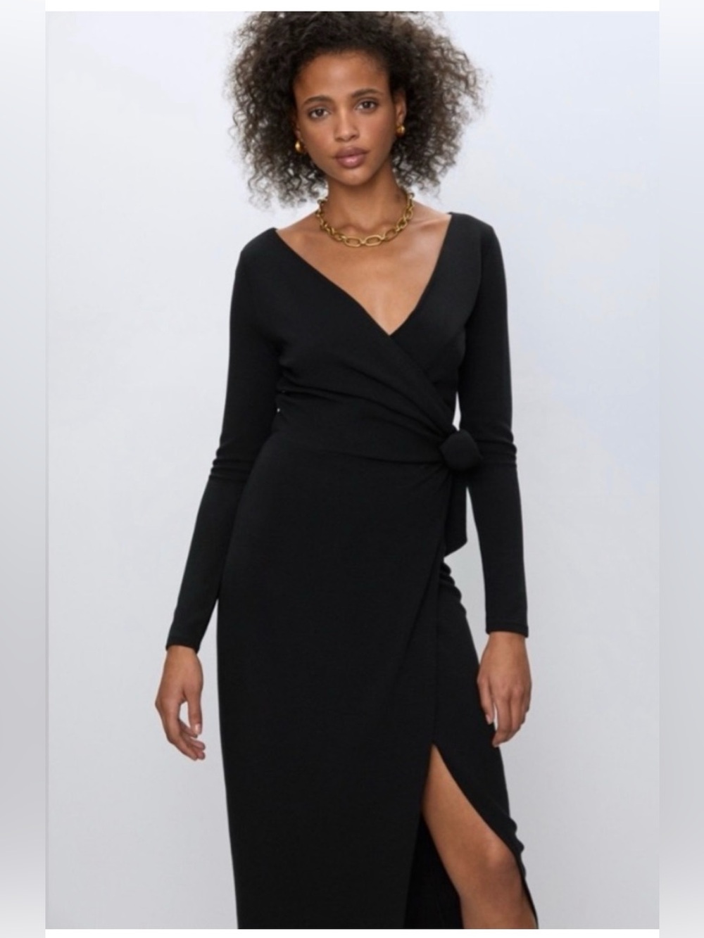 Babaton Gaudi Wrap Long Sleeve Midi Dress –‎ Black | NWT | Size Small